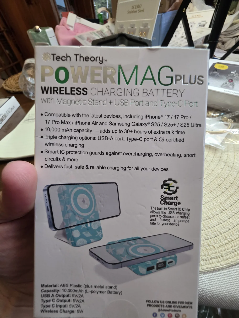 Theory PowerMag Plus Wireless Charging Battery Pack - Teal Sea Pattern